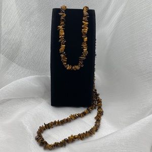 Tiger Eye eternity necklace 36 inches chip stone style. Bronze and brown tones.